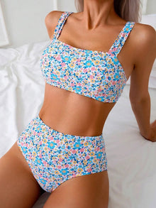Floralia™ – Elegantes High Waist Bikini-Set mit Blumenmuster – Blau