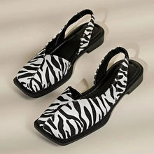Nora | Damen Flache Schuhe Eckige Spitze Fersenriemen Veganes Leder – Square Toe 2026 – Zebra