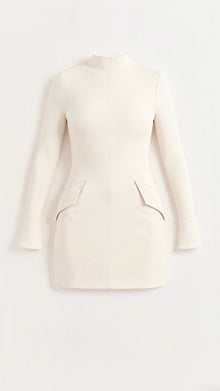 Elegantes Etuikleid Schwarz | Businesskleid mit Langarm – Creme