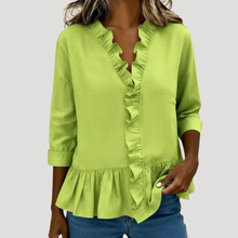 Malena | Damen Rüschen Langarm Bluse – Grün