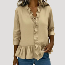Malena | Damen Rüschen Langarm Bluse – Khaki