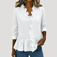 Malena | Damen Rüschen Langarm Bluse – Weiß