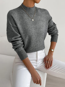 Eva | Damen Frühlings Mock Neck Pullover – Dunkelgrau