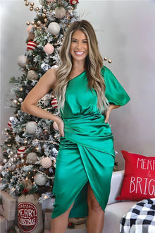 Marianne | Damen One Shoulder Midi Kleid – Grün