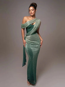 Maxikleid Festlich One-Shoulder – Grün
