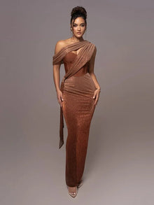 Maxikleid Festlich One-Shoulder – Braun