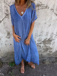 Kathy | Midi-Kleid mit V-Ausschnitt – Blau