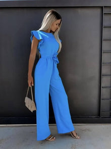 Milena | Damen Overall mit Gürtel und Flügelärmel – Blau