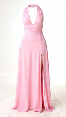 Renzy - Elegantes Halfter-Maxi-Kleid – Rosa