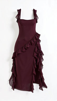 Shuvee - Schickes Volant-Maxikleid – Dunkel lila