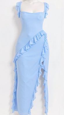Shuvee - Schickes Volant-Maxikleid – Hellblau