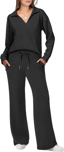 Briar Lässiges Pullover- und Hosenset – Schwarz