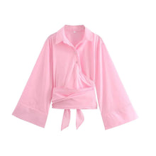 Charissa Kimonobluse mit breitem Schleifengürtel – Rosa