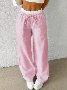 Daphne - Lässige Hose mit weitem Bein - Streifendruck – Rosa