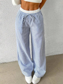 Daphne - Lässige Hose mit weitem Bein - Streifendruck – Himmelblau