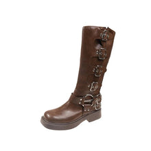 Darcie - Kniehohe Stiefel - Punk Gothic Stil – Braun
