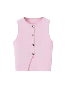 Deasia - Gestricktes Crop Top - Frontschlitz – Rosa