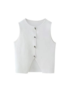 Deasia - Gestricktes Crop Top - Frontschlitz – Weiß