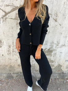 Eleanor - Cardigan- und Hosen-Set - Strickstil – Schwarz
