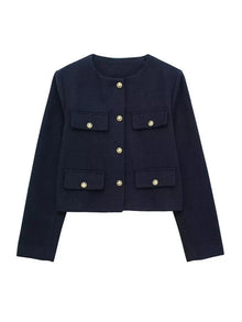 Elsie - Klassischer Tweed-Blazer - Herbstmode – Marineblau