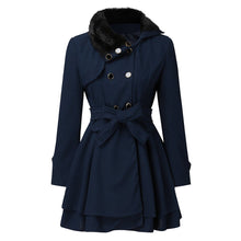 Emma - Elegante Jacke mit Kunstfellkragen – Dunkelblau