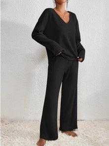 Evangeline - 2-Teiliges Lounge-Set - Rippmuster – Schwarz