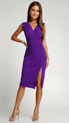 Elegantes Midikleid | Falten-Design | Schlanker Schnitt – Lila