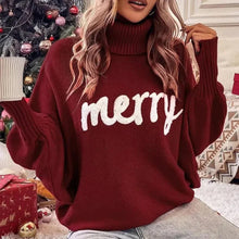 Fionna - Rollkragenpullover - 'Merry' Text Detail – Rote rosa