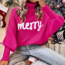 Fionna - Rollkragenpullover - 'Merry' Text Detail – Dunkelrosa