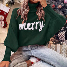 Fionna - Rollkragenpullover - 'Merry' Text Detail – Grün
