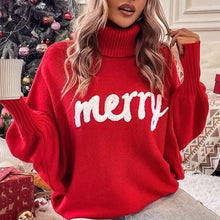 Fionna - Rollkragenpullover - 'Merry' Text Detail – Rot