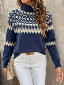 Giyann - Jacquard-Strickpullover - Gemütlicher Rollkragen – Marineblau