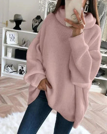 Gwendolyn - Strickrollkragenpullover - Übergroße Passform – Rosa