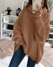 Gwendolyn - Strickrollkragenpullover - Übergroße Passform – Braun
