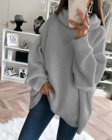 Gwendolyn - Strickrollkragenpullover - Übergroße Passform – Grau