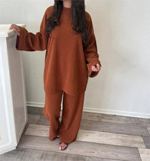 Ingrid - Set aus Pullover und Hose in Übergröße - Gerippter Stil – Orange