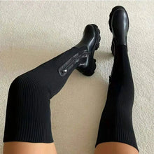 Jamaika - Oberschenkelhohe Sockenstiefel - Dehnbar Gestrickt – Schwarz