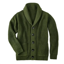 Japheth - Strickjacke mit Kragen - Geripptes Muster – Grün