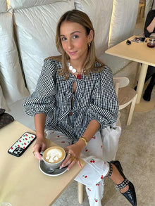 Jensen - Schicke Puffärmel-Bindebluse – Schwarz und weiß