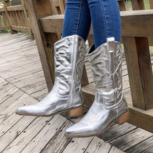Josefa - Retro-Cowboy-Stiefel - Gesticktes Detail – Silber