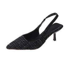 Judith - Spitz Zulaufende Tweed-Absätze - Slingback-Stil – Schwarz