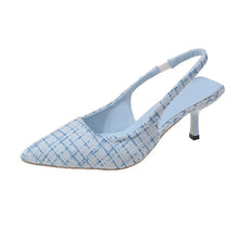 Judith - Spitz Zulaufende Tweed-Absätze - Slingback-Stil – Himmelblau