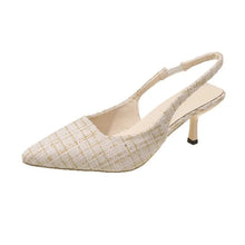 Judith - Spitz Zulaufende Tweed-Absätze - Slingback-Stil – Beige