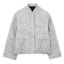 Kesia - Bomberjacke - Lockerer Pailletten-Stil – Silber (Pailletten)