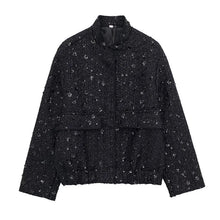 Kesia - Bomberjacke - Lockerer Pailletten-Stil – Schwarz (Pailletten)