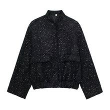 Kesia - Bomberjacke - Lockerer Pailletten-Stil – Schwarz (Ohne Pailletten)