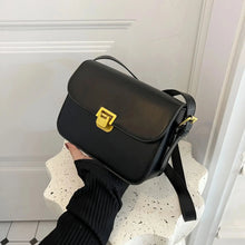 Laina - Leder-Umhängetasche - Quadratischer Retro-Stil – Schwarz