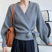 Leighanne - Strickpullover - Wickel-Stil – Grau