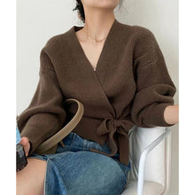 Leighanne - Strickpullover - Wickel-Stil – Kaffee