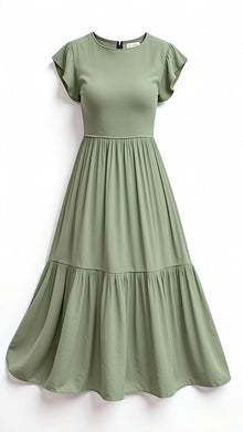 Leni – Smocked-Summer-Midi-Kleid – Plissee – Grün